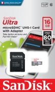 Карта памяти Sandisk Ultra microSDHC Class 10 UHS-I 80MB/s 16GB + SD adapter (SDSQUNS-016G-GN3MA)